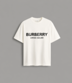 Burberry Logo Print Cotton Drop Shoulder – (Color-White)