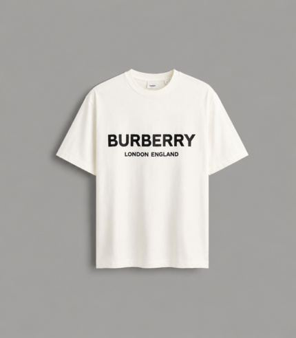 Burberry Logo Print Cotton Drop Shoulder – (Color-White)