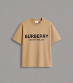Burberry Logo Print Cotton Drop Shoulder – (Color-Beige)