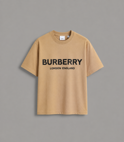 Burberry Logo Print Cotton Drop Shoulder – (Color-Beige)